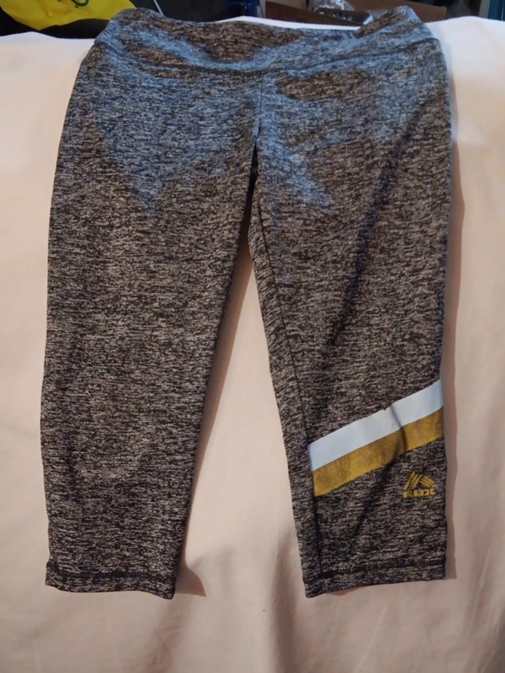 RBX Girls Gray Marled Leggings with Gold and White Stripe